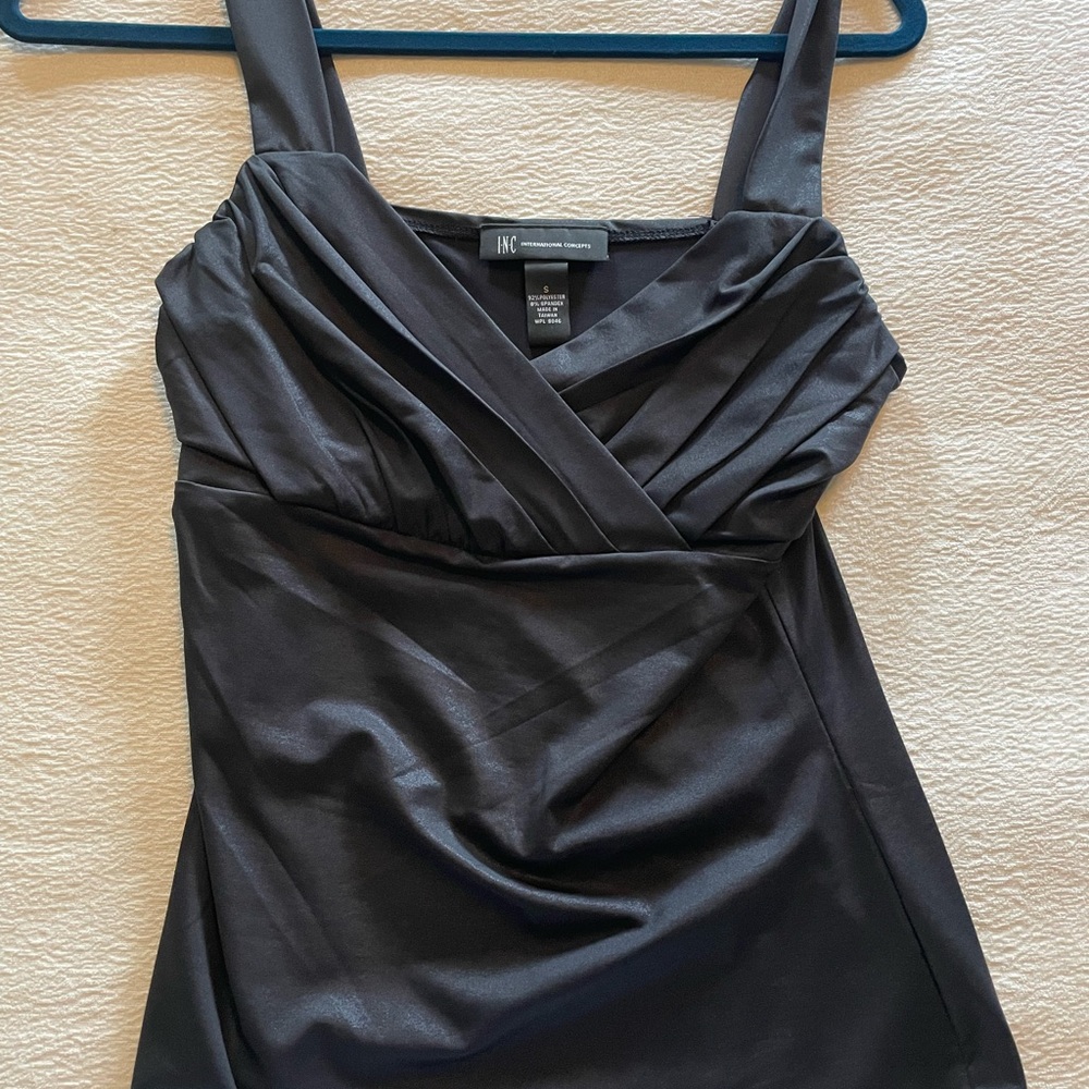 INC International Concepts Black Draped Sleeveless Top